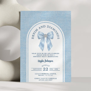 Denim en Diamanten Elegante Boog Aquarel Boog Kaart
