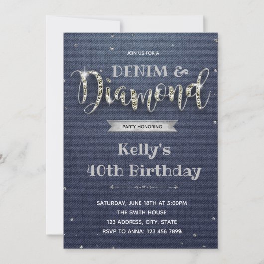 Denim en diamanten feest uitnodiging (Voorkant)