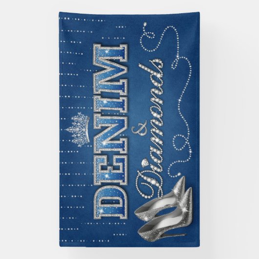 Denim en diamanten feestje spandoek (Verticaal)