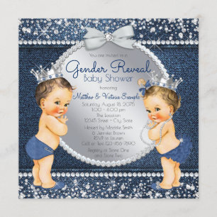 Denim en Diamanten Geslacht Reveal Baby Shower Kaart