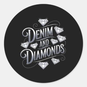 Denim en diamanten Glam Cowgirl Party Design Ronde Sticker