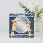 Denim en diamanten onthullen Baby shower Kaart (Staand voorkant)