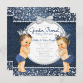 Denim en diamanten onthullen Baby shower Kaart (Voorkant / Achterkant)