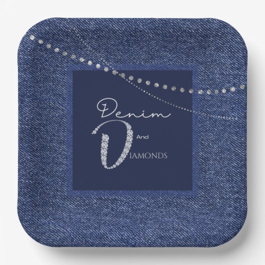 Denim en diamanten Papieren bord (Voorkant)