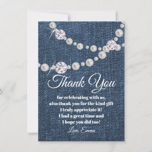 denim en diamanten parel, bedankkaart kaart