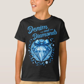 Denim en diamanten strik dames meisjes vrouwen  t-shirt