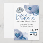 Denim en diamanten thema verjaardagsfeestje kaart (Voorkant / Achterkant)