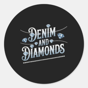 Denim en diamanten trendy Mode stijl Ronde Sticker