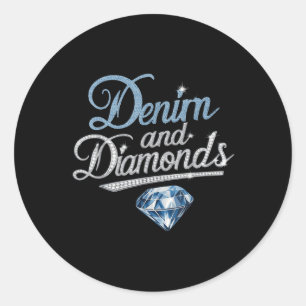 Denim en diamanten trendy Mode stijl Ronde Sticker