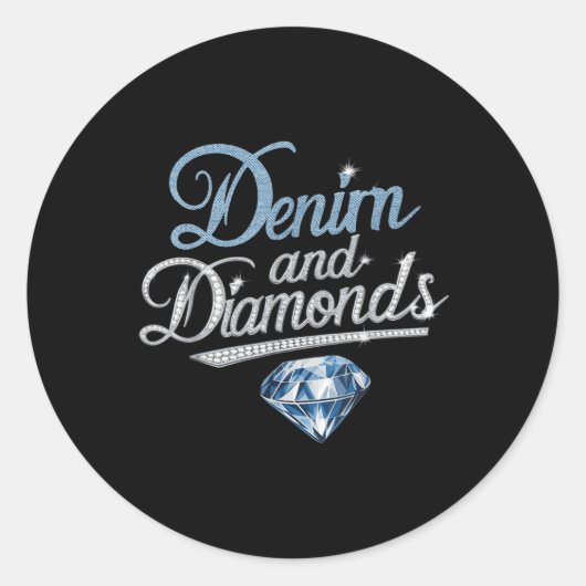 Denim en diamanten trendy Mode stijl Ronde Sticker (Voorkant)