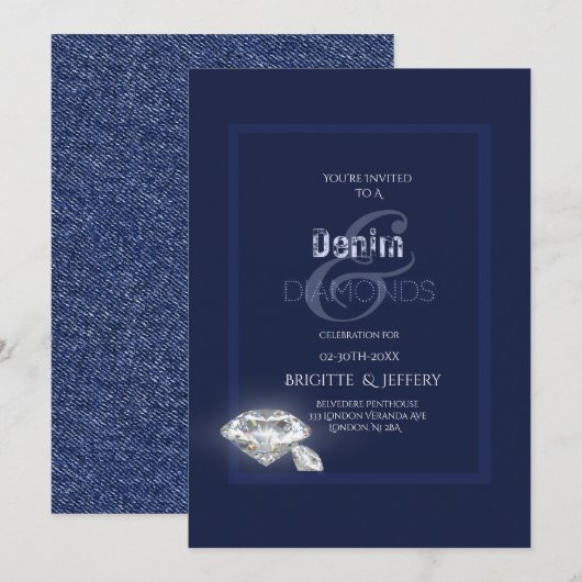 Denim en diamanten uitnodiging (Voorkant / Achterkant)