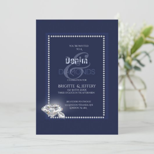 Denim en diamanten uitnodiging (Staand voorkant)
