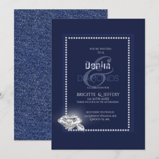 Denim en diamanten uitnodiging (Voorkant / Achterkant)