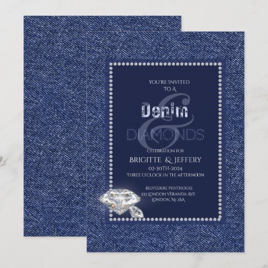 Denim en diamanten uitnodiging (Voorkant / Achterkant)