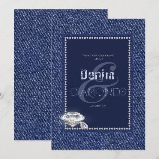Denim en diamanten uitnodiging (Voorkant / Achterkant)