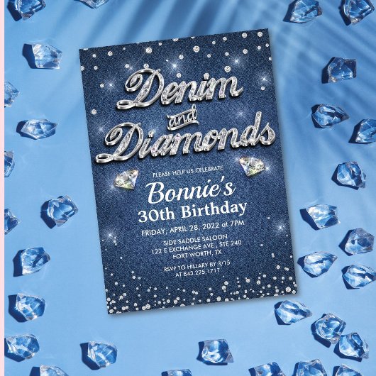 Denim en Diamanten Verjaardag Kaart