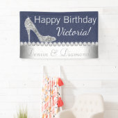 Denim en diamanten verjaardagsfeest banner (Insitu)
