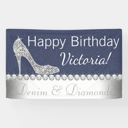 Denim en diamanten verjaardagsfeest banner (Horizontaal)