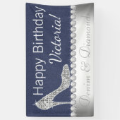 Denim en diamanten verjaardagsfeest banner (Verticaal)