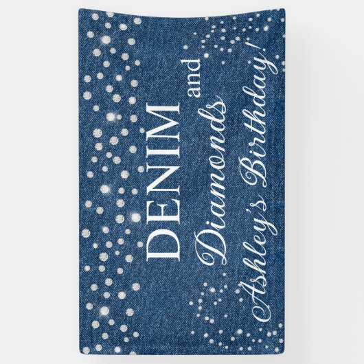 Denim en Diamanten Verjaardagsfeest Banner (Verticaal)