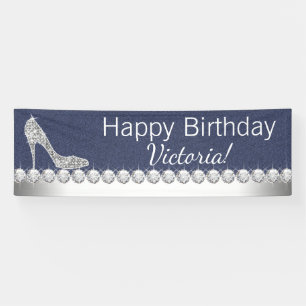 Denim en diamanten verjaardagsfeest banner