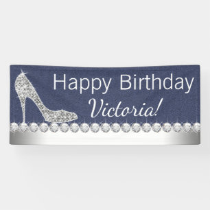 Denim en diamanten verjaardagsfeest banner