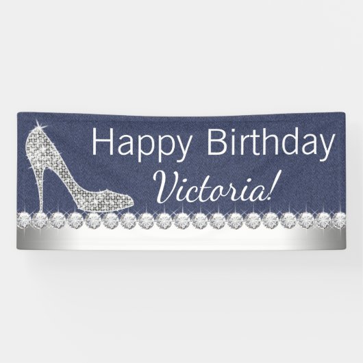 Denim en diamanten verjaardagsfeest banner (Horizontaal)