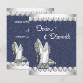 Denim en Diamanten Verjaardagsfeest Uitnodigingen (Voorkant / Achterkant)