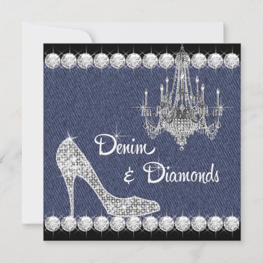 Denim en Diamanten Verjaardagsfeest Uitnodigingen (Voorkant)