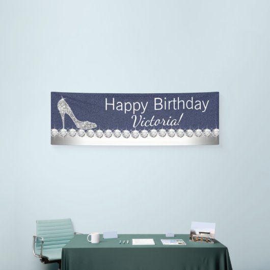 Denim en diamanten verjaardagsfeestbanner spandoek (Beurs)