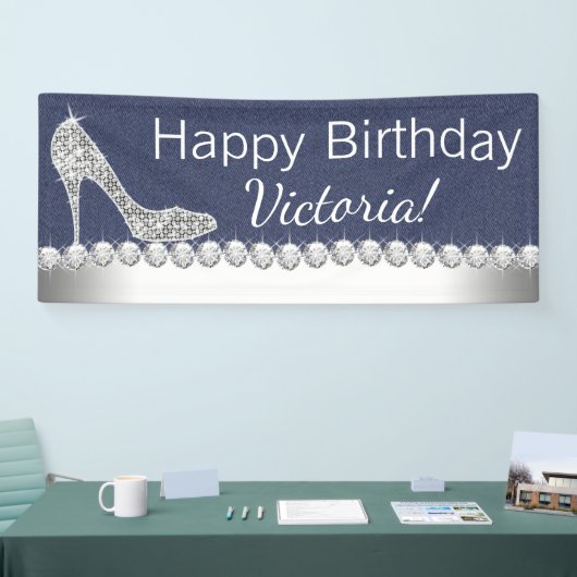 Denim en diamanten verjaardagsfeestbanner spandoek (Beurs)