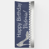 Denim en diamanten verjaardagsfeestbanner spandoek (Verticaal)