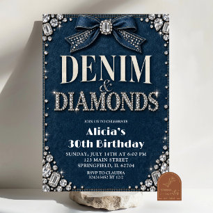 Denim en Diamanten Verjaardagsuitnodiging Kaart