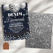 Denim en diamanten volwassen verjaardagsfeest kaart