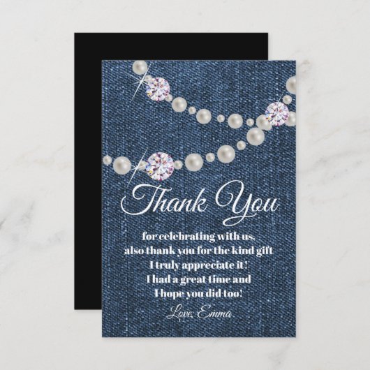 denim en diamantparel , dank u wel , kaart (Voorkant / Achterkant)