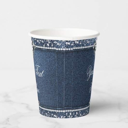 Denim- en Diamond Birthday Party Paper Cups Papieren Bekers (Rechts)