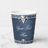 Denim- en Diamond Birthday Party Paper Cups Papieren Bekers (Voorkant)