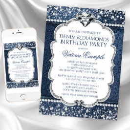 Denim en Diamond Bling Verjaardagsfeest Uitnodigin Kaart