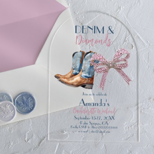 Denim en Diamond Disco Feest Afscheid Weekend Acryl Uitnodigingen