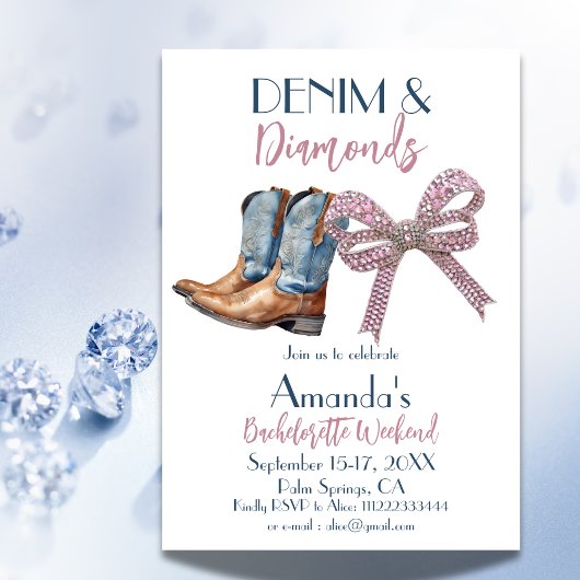 Denim en Diamond Disco Party Bachelorette Weekend Kaart