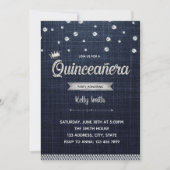 Denim en diamond Quinceañera-uitnodiging Kaart (Voorkant)