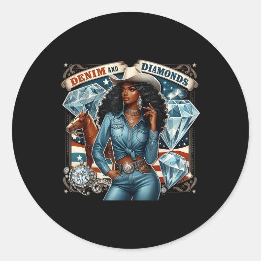 Denim en Diamonds African Melanin Swag Western Co Ronde Sticker (Voorkant)