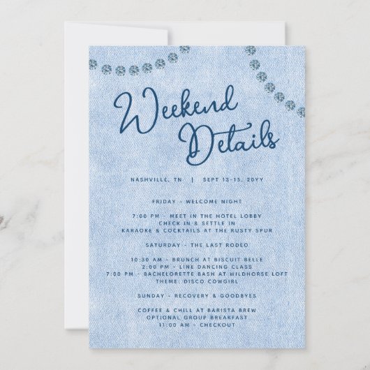 Denim en Diamonds Blauw Westerne vrijgezellenfeest Kaart (Achterkant)