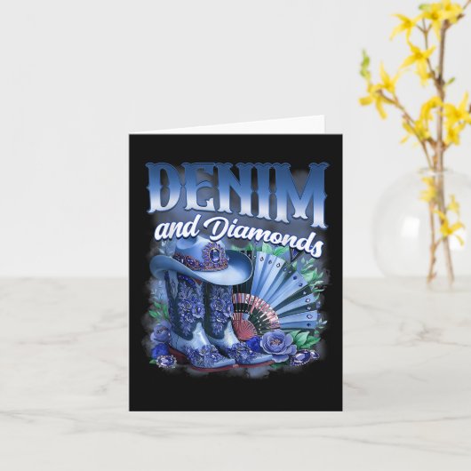 Denim en Diamonds Country Western Cowgirl Laarzen  Kaart (Gele Bloem)