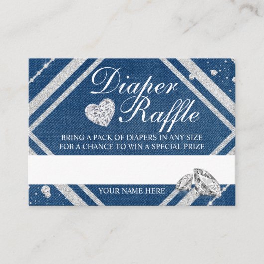 Denim- en Diamonds Diaper Raffle-behuizing Informatiekaartje (Voorkant)
