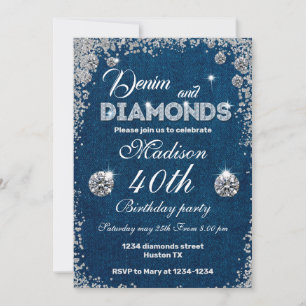 Denim en Diamonds uitnodiging Chic Verjaardagsfees