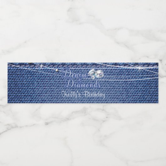 Denim en Diamonds Waterfles Etiket (Enkel label)