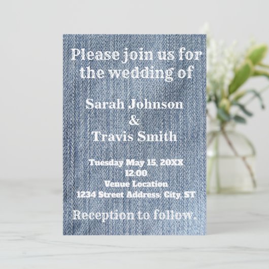 Denim en kant bruiloft uitnodiging (Staand voorkant)