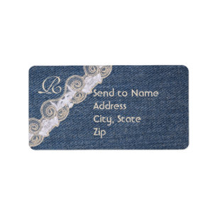 Denim en Kant Monogram Adreslabel Etiket