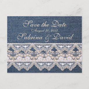 Denim en Kant Save the Date Briefkaart